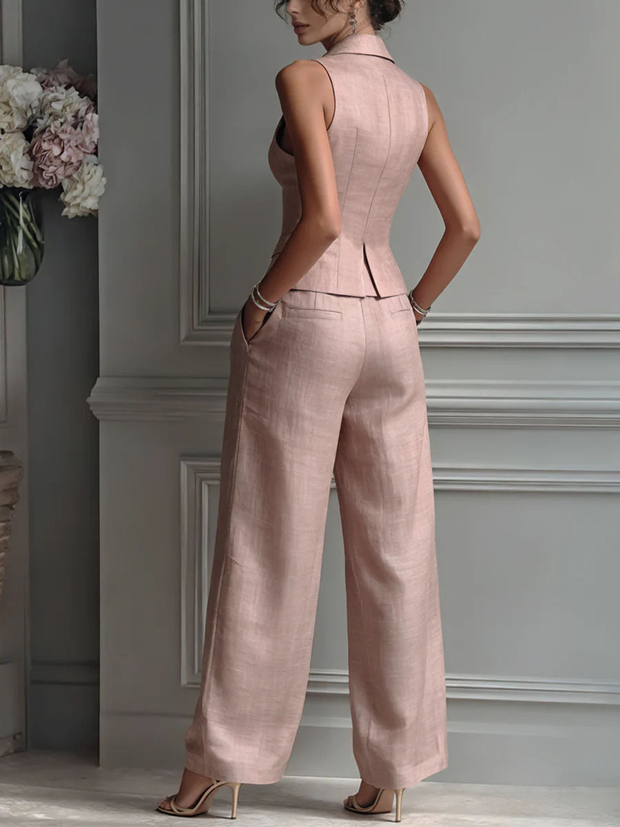 Irina - Conjunto de dos piezas para mujer con cuello en V y botones