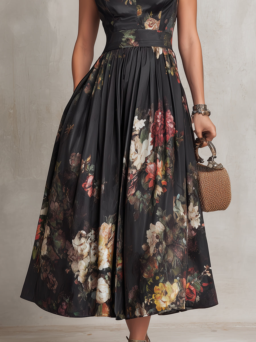 Violeta - Vestido negro con estampado floral