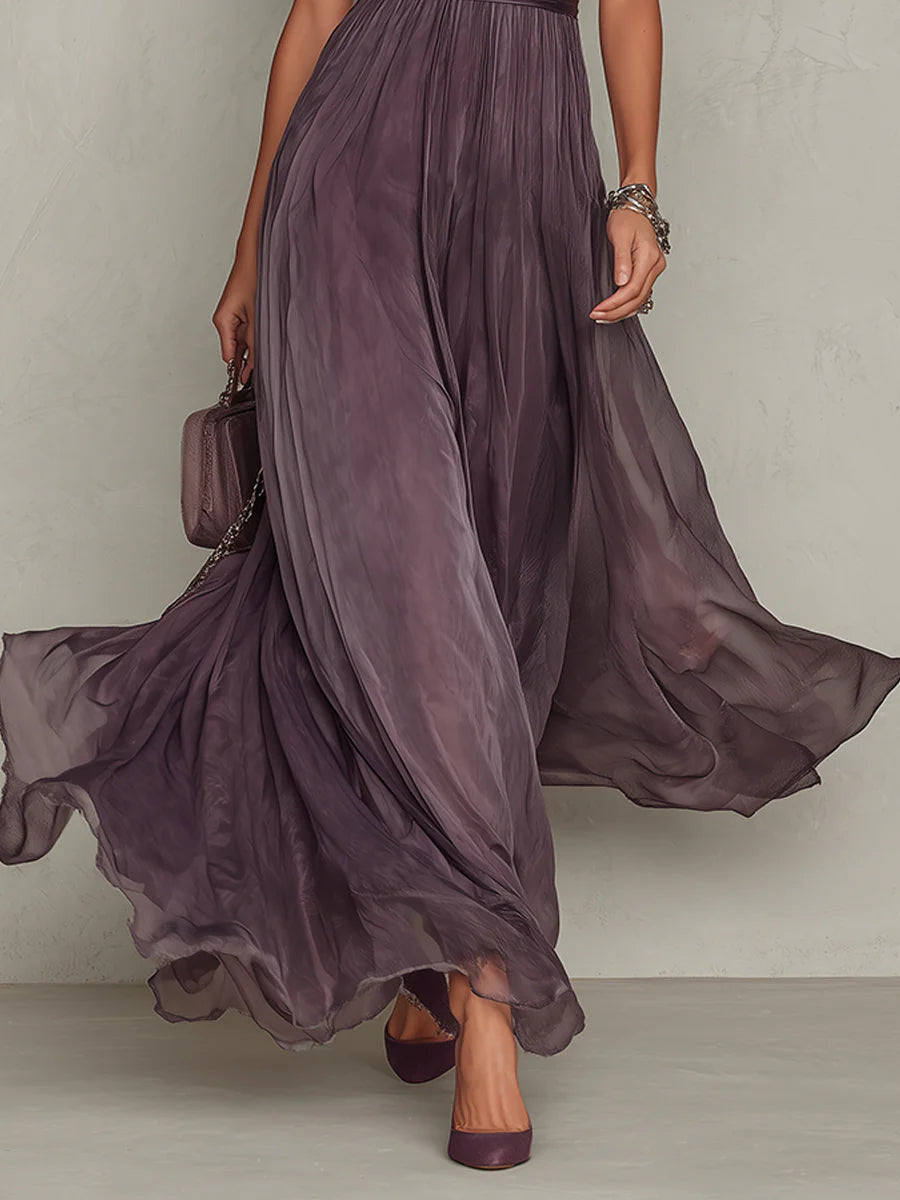 Flavia - Vestido largo morado con escote en forma de llave