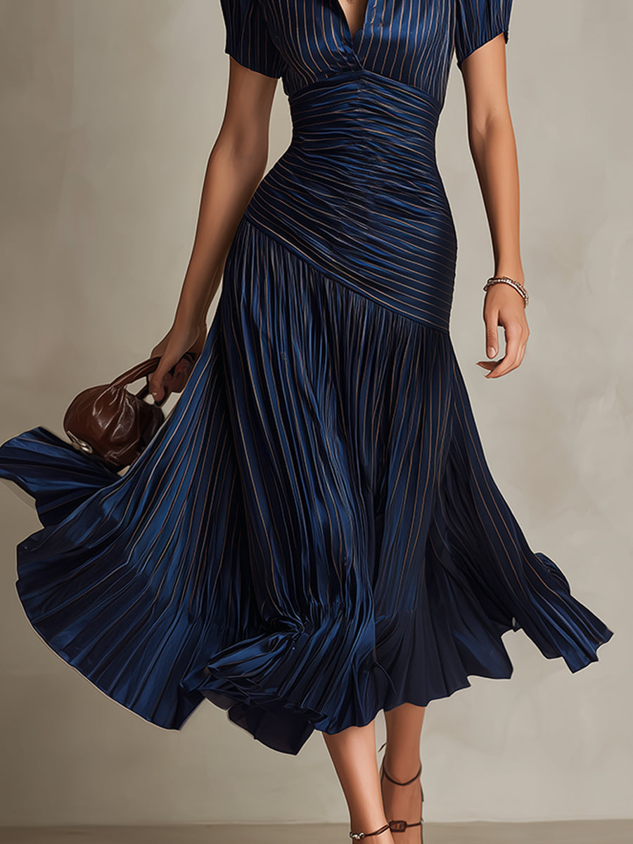 Adriana - Vestido de satén con rayas retro