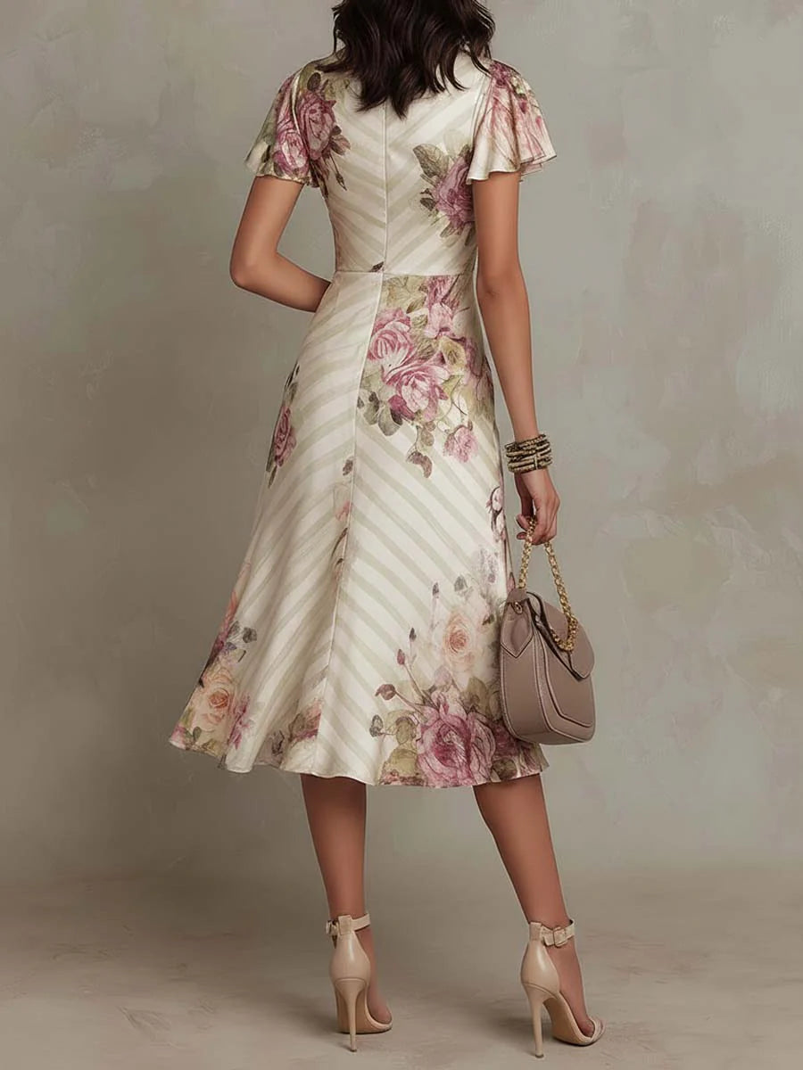 Alba - Vestido de satén con estampado floral de estilo retro