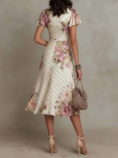 Alba - Vestido de satén con estampado floral de estilo retro