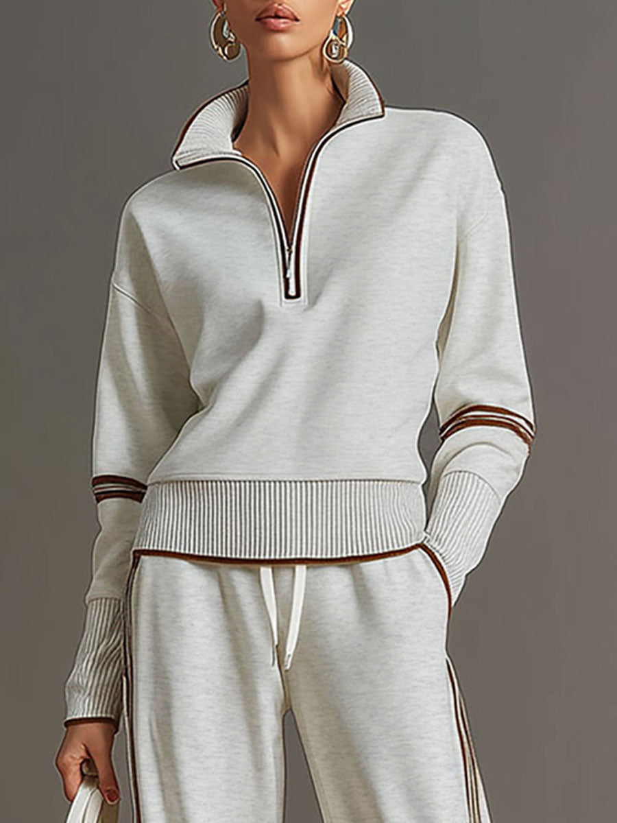 Priscilla - Conjunto deportivo elegante con sudadera de media cremallera