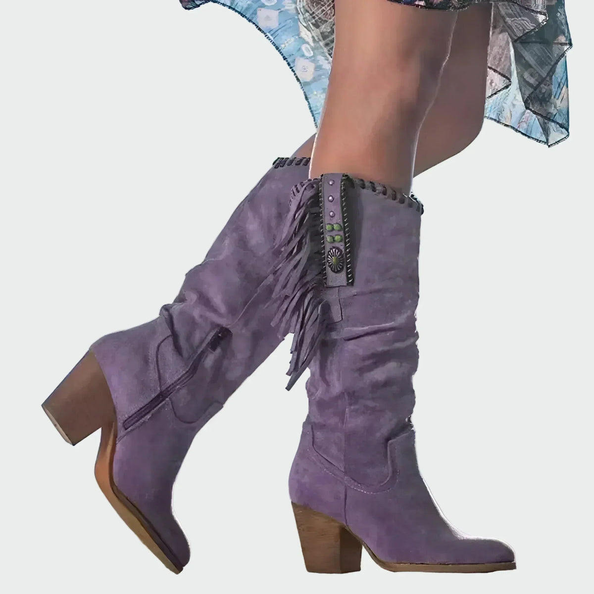 BOTAS BOHO-WESTERN CON FLECOS Y PIEDRAS TURQUESAS