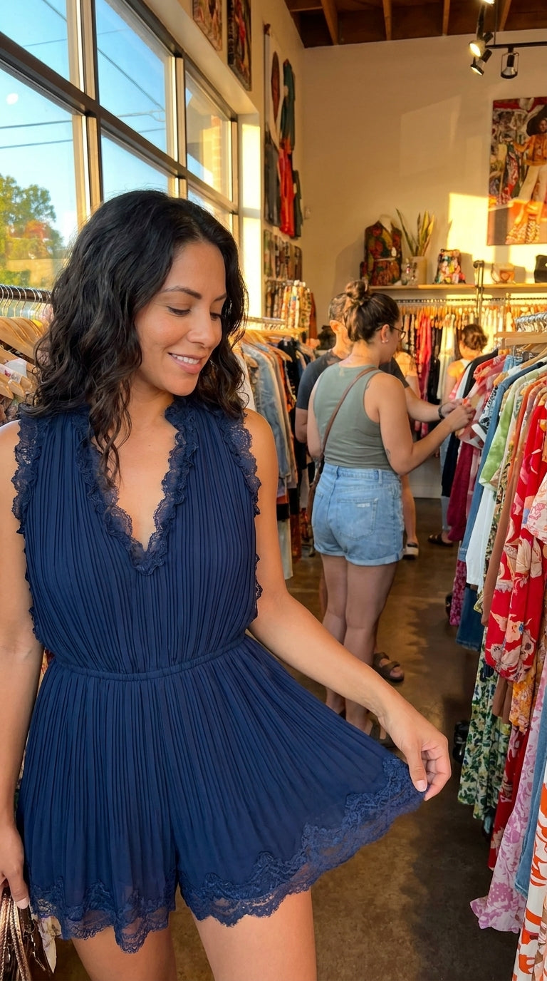 ZOE - Vestido corto con detalles de encaje y ribetes con volantes