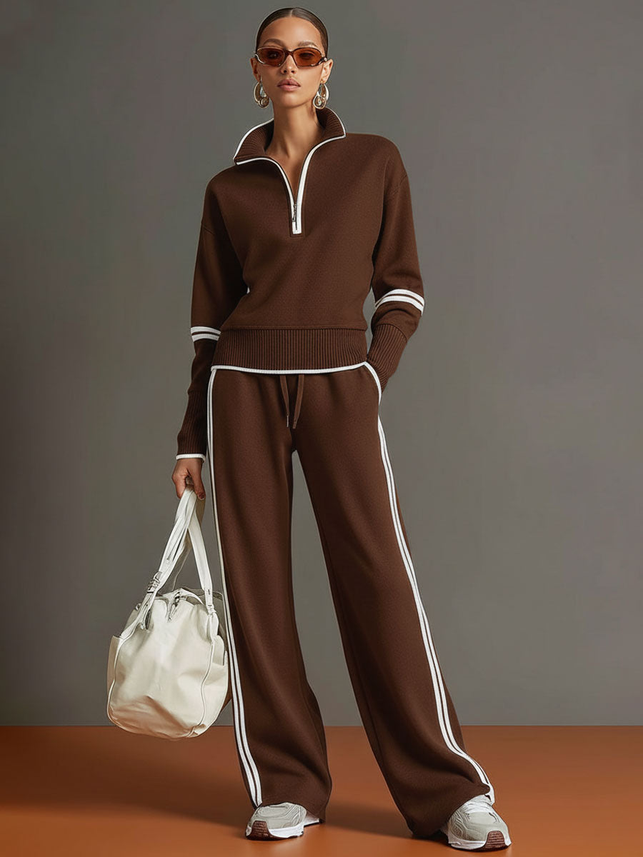 Priscilla - Conjunto deportivo elegante con sudadera de media cremallera