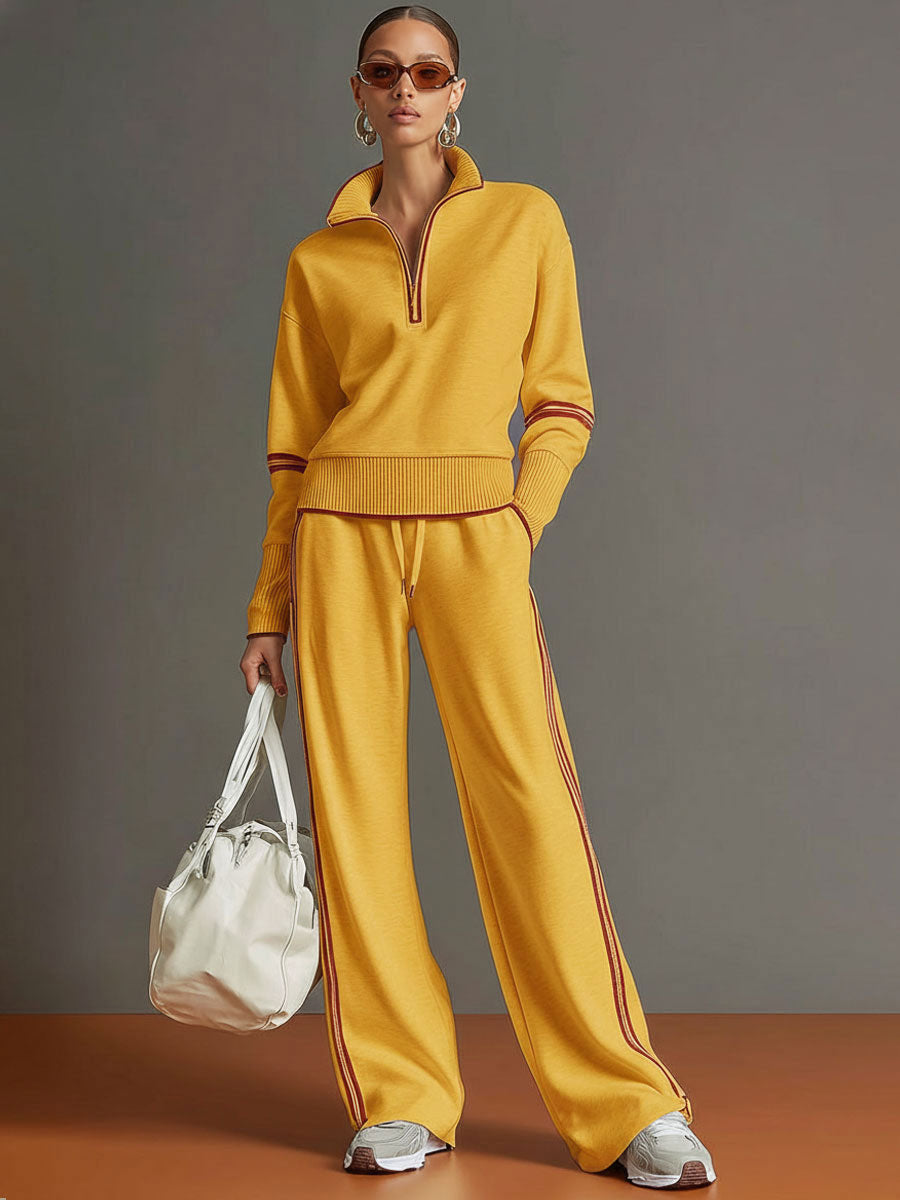 Priscilla - Conjunto deportivo elegante con sudadera de media cremallera