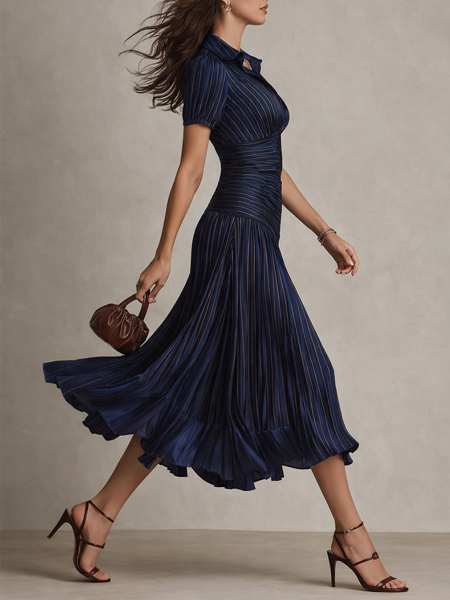 Adriana - Vestido de satén con rayas retro