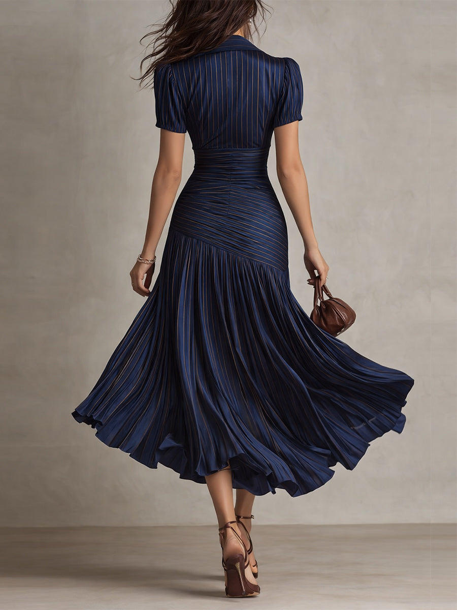 Adriana - Vestido de satén con rayas retro