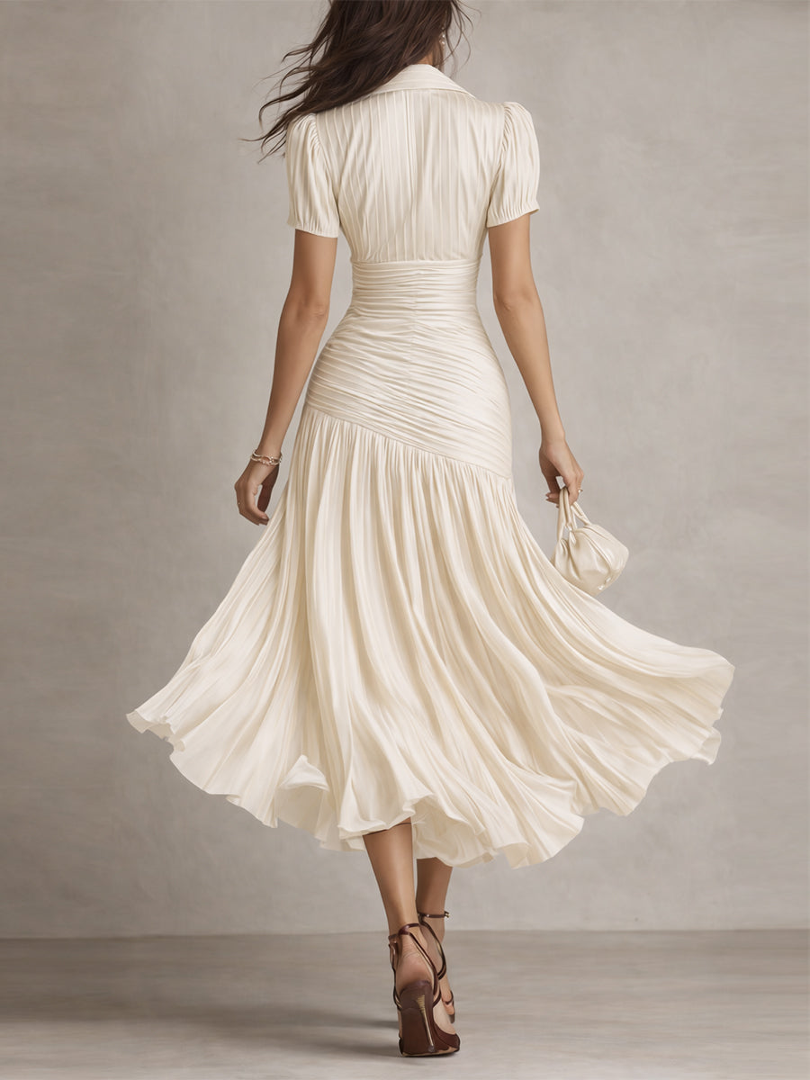 Adriana - Vestido de satén con rayas retro