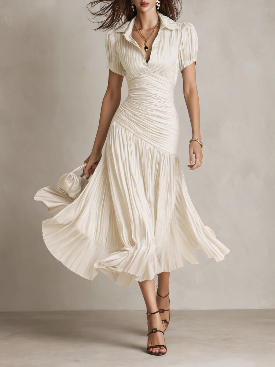 Adriana - Vestido de satén con rayas retro