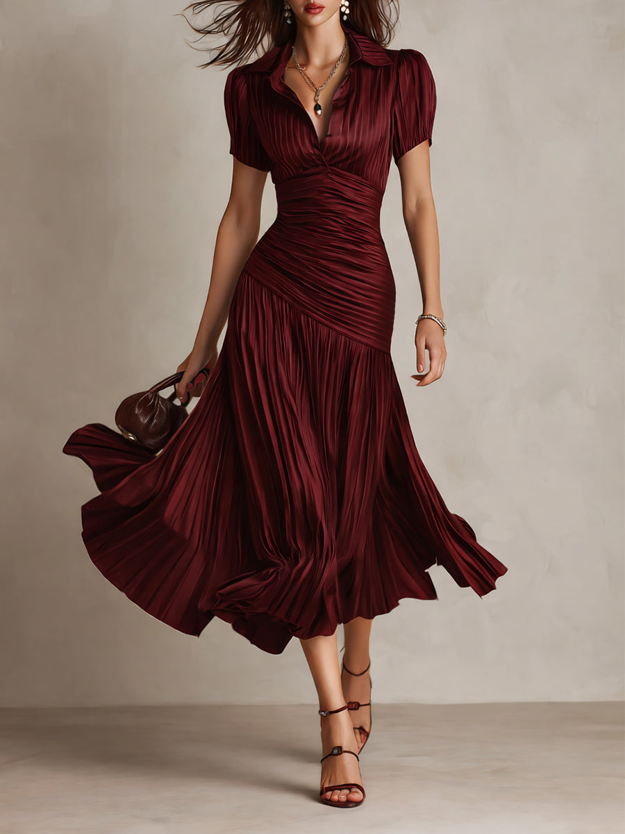 Adriana - Vestido de satén con rayas retro