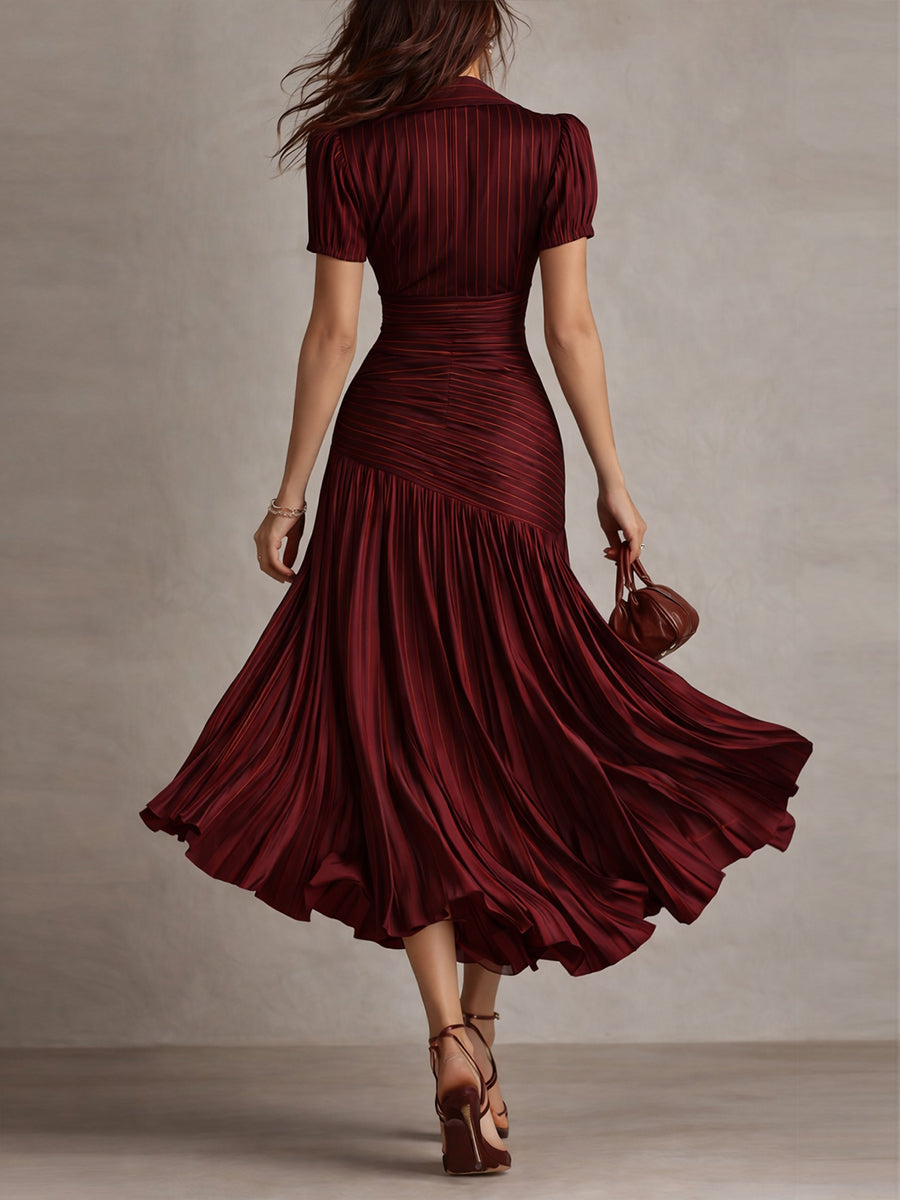 Adriana - Vestido de satén con rayas retro
