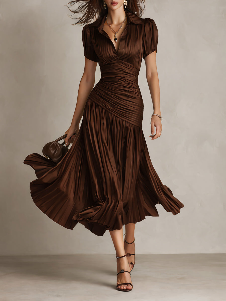 Adriana - Vestido de satén con rayas retro