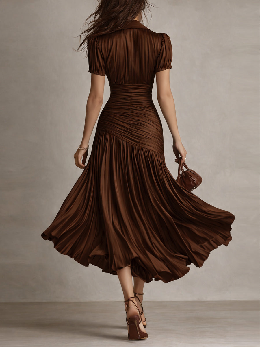 Adriana - Vestido de satén con rayas retro