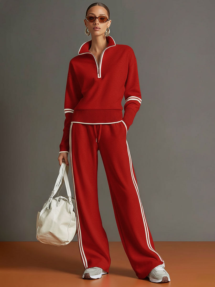 Priscilla - Conjunto deportivo elegante con sudadera de media cremallera