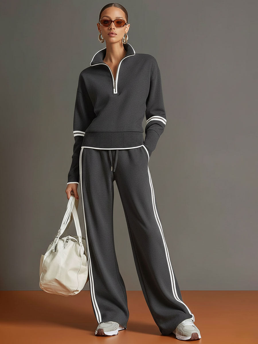 Priscilla - Conjunto deportivo elegante con sudadera de media cremallera