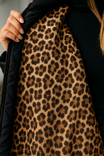 ABRIGO ACOLCHADO PREMIUM CON FORRO ESTAMPADO DE LEOPARDO