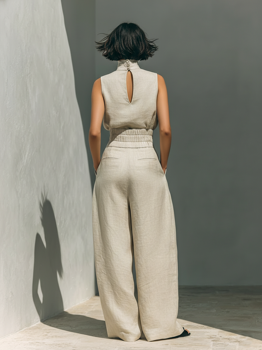 Asia - Conjunto minimalista de algodón y lino