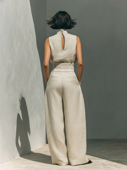 Asia - Conjunto minimalista de algodón y lino