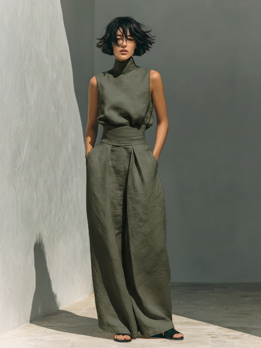 Asia - Conjunto minimalista de algodón y lino