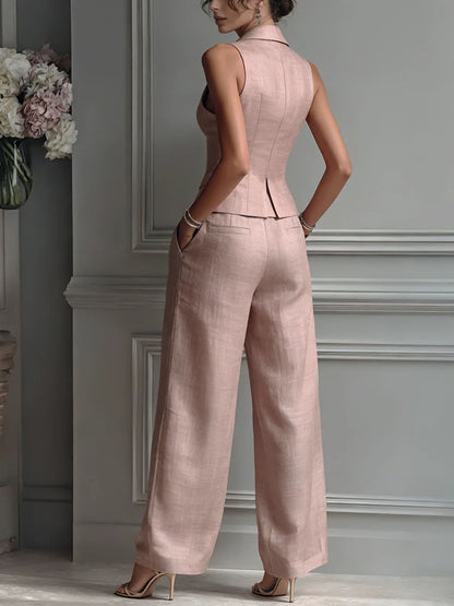 Irina - Conjunto de dos piezas para mujer con cuello en V y botones