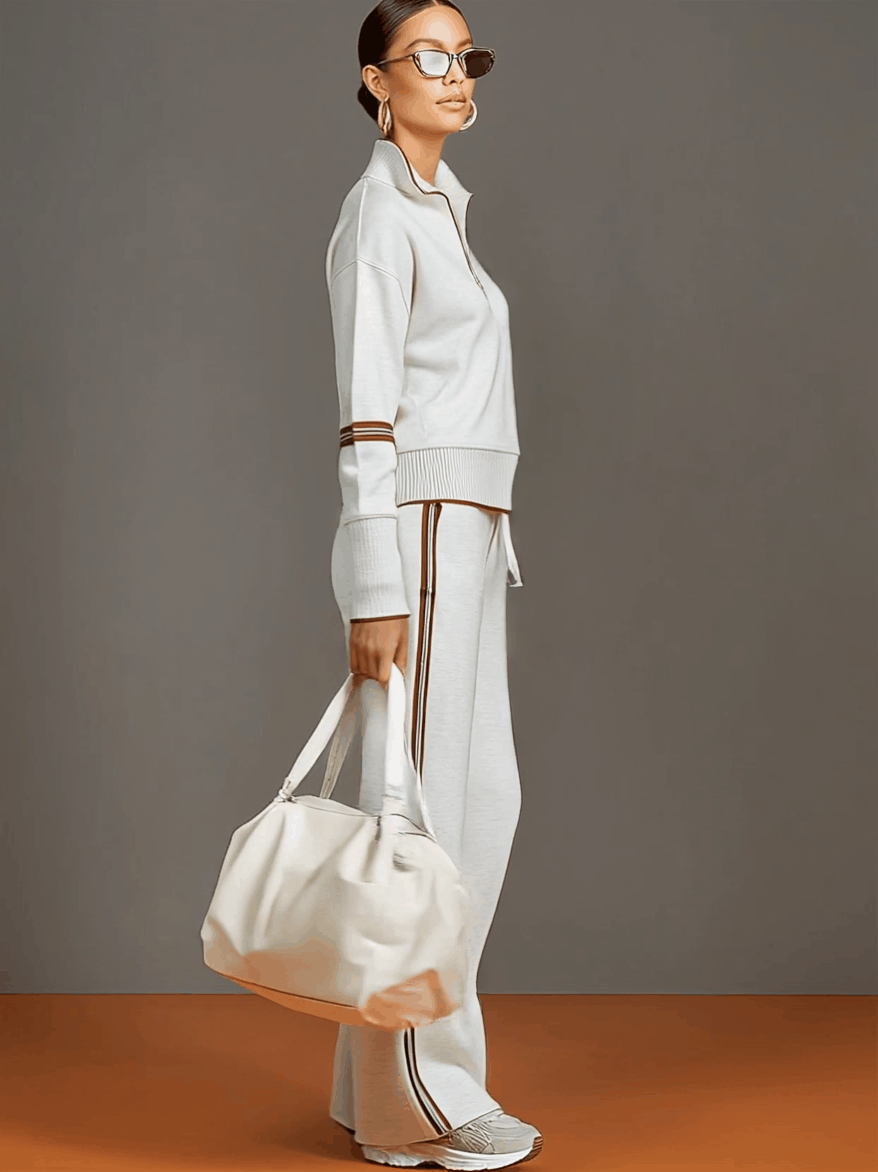 Priscilla - Conjunto deportivo elegante con sudadera de media cremallera