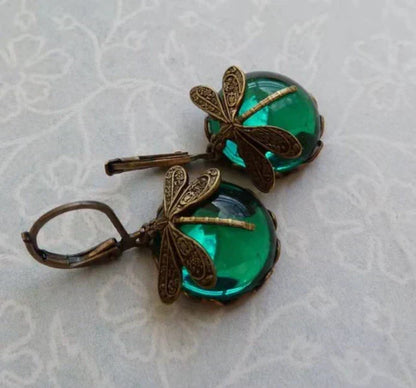Vintage Libélula™ | Pendientes con cristal en colores y oro antiguo