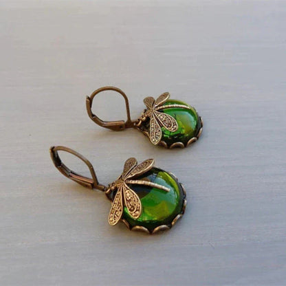 Vintage Libélula™ | Pendientes con cristal en colores y oro antiguo