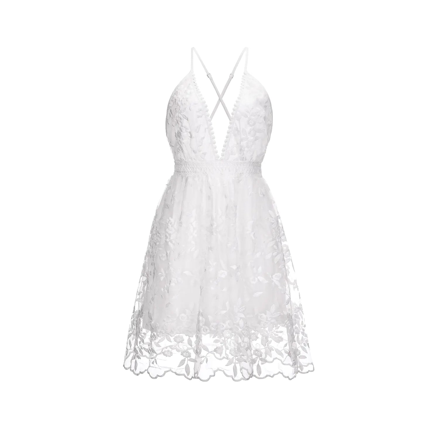 Rhiana - Vestido largo de encaje con escote en V y espalda descubierta