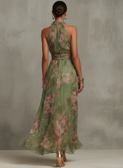 Serena - Vestido largo verde con estampado floral