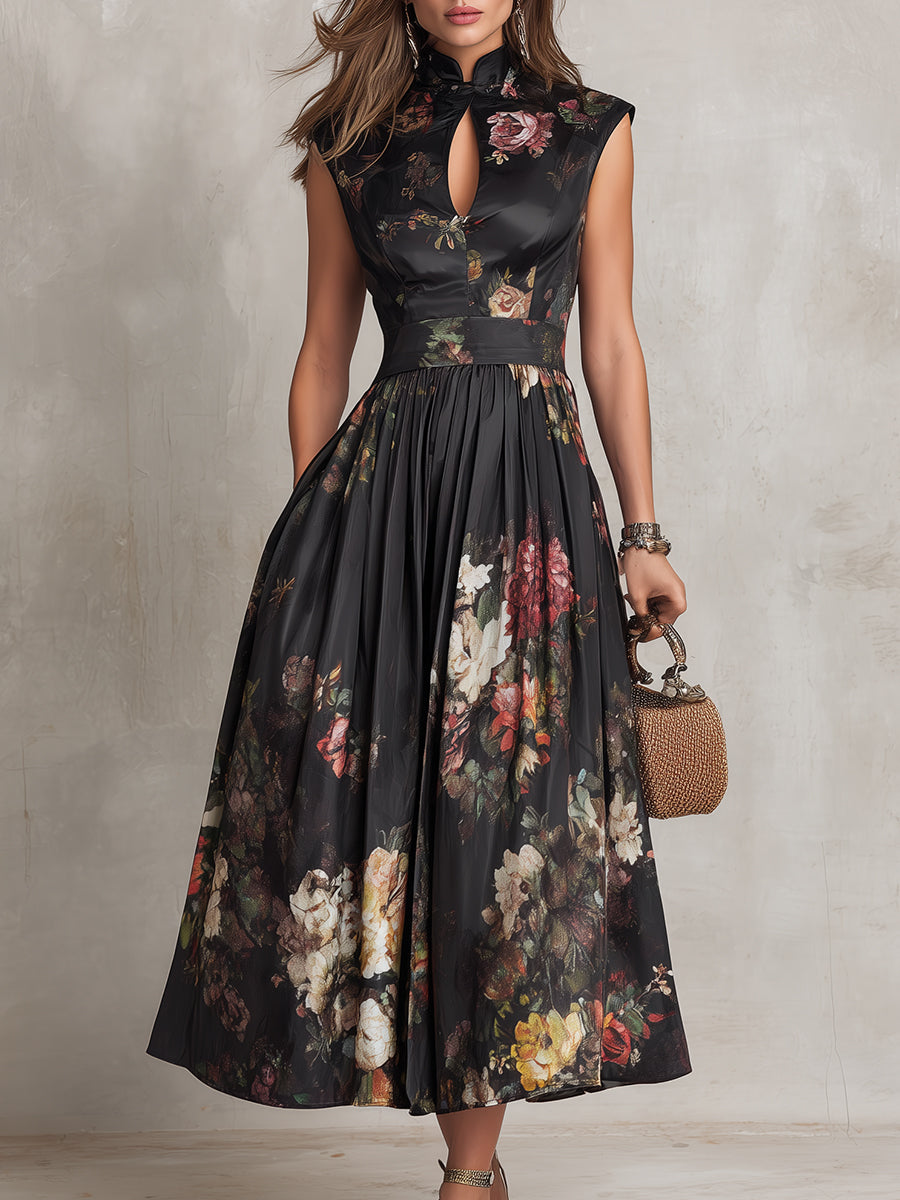 Violeta - Vestido negro con estampado floral