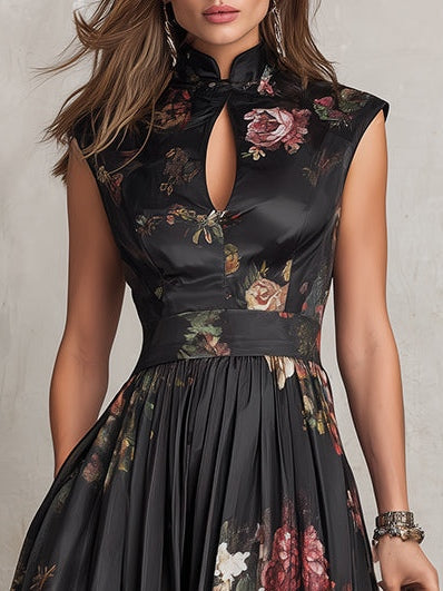 Violeta - Vestido negro con estampado floral
