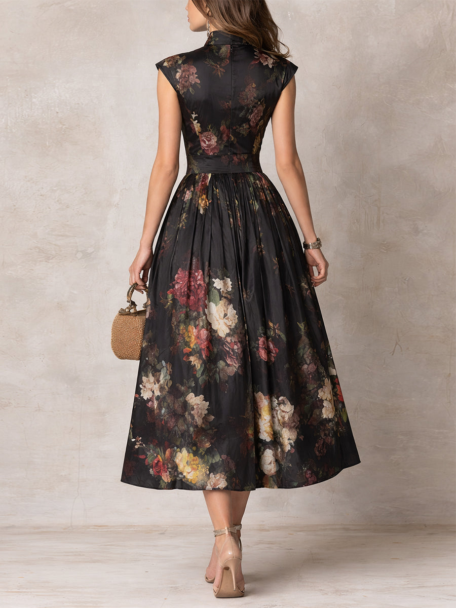 Violeta - Vestido negro con estampado floral