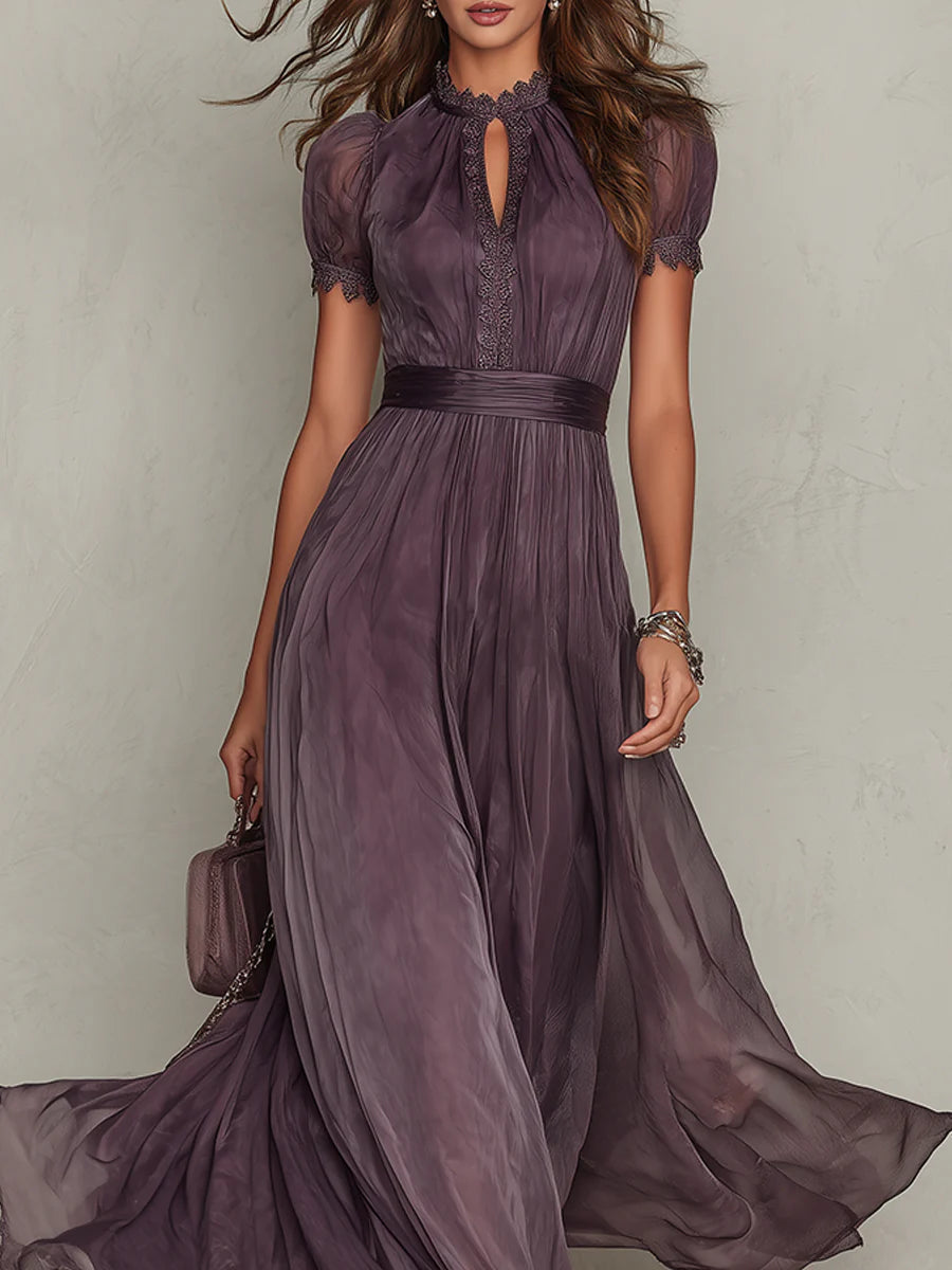 Flavia - Vestido largo morado con escote en forma de llave
