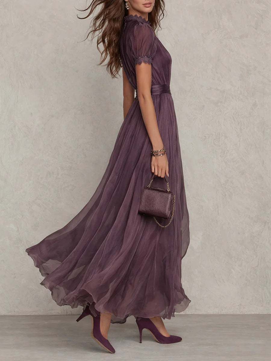 Flavia - Vestido largo morado con escote en forma de llave