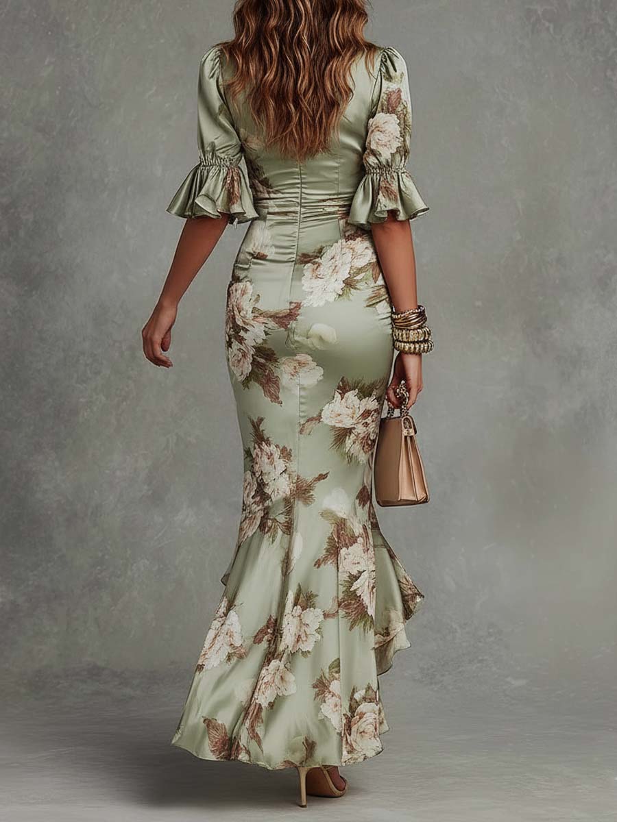Anna - Vestido largo asimétrico con escote en V