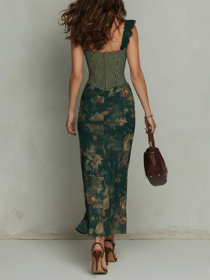 Giorgia - Vestido largo con estampado floral y encaje retro