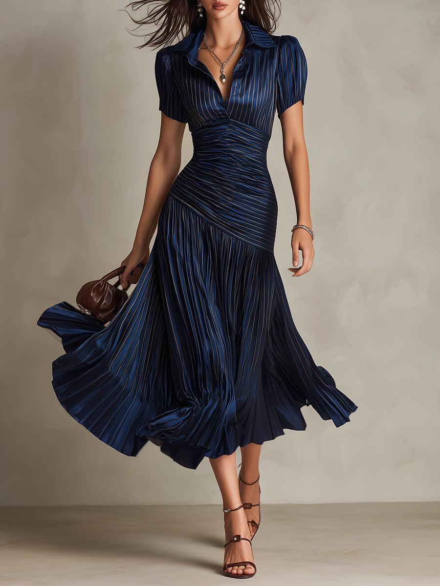 Adriana - Vestido de satén con rayas retro