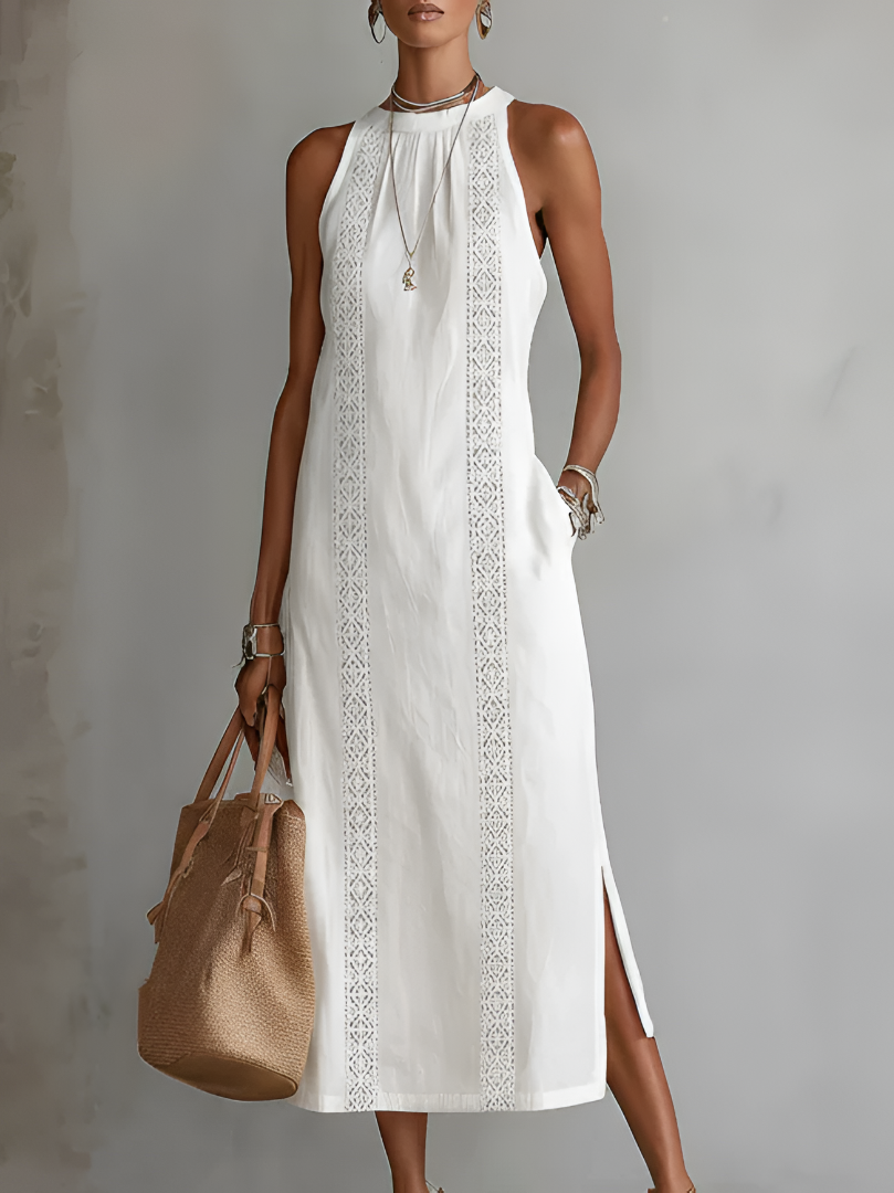Blanca - Vestido de lino con cuello mao