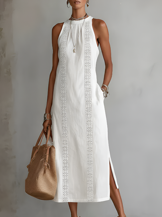 Blanca - Vestido de lino con cuello mao