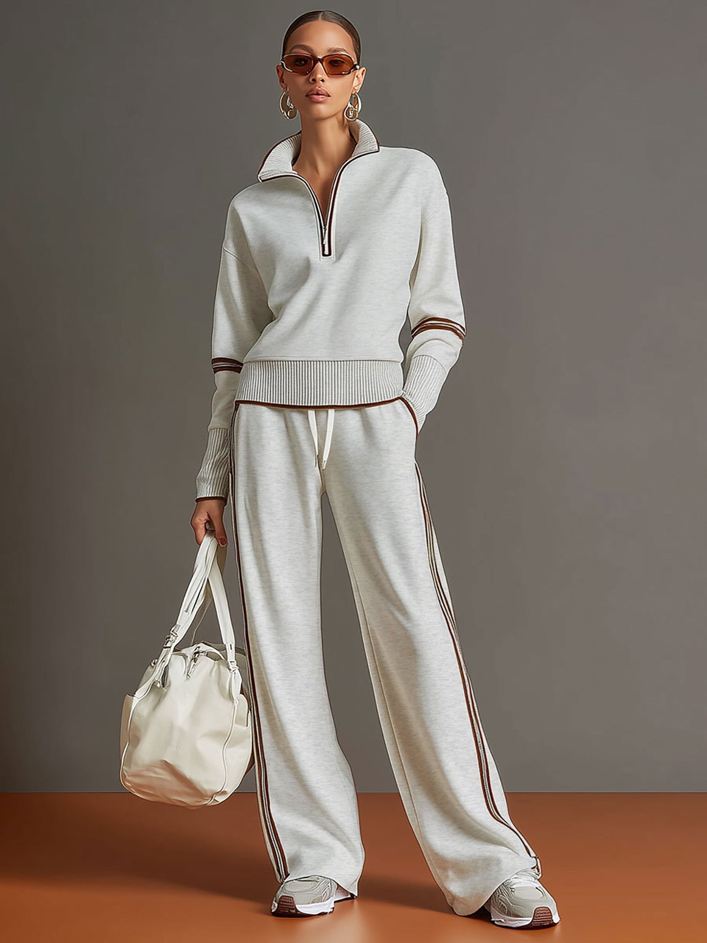 Priscilla - Conjunto deportivo elegante con sudadera de media cremallera
