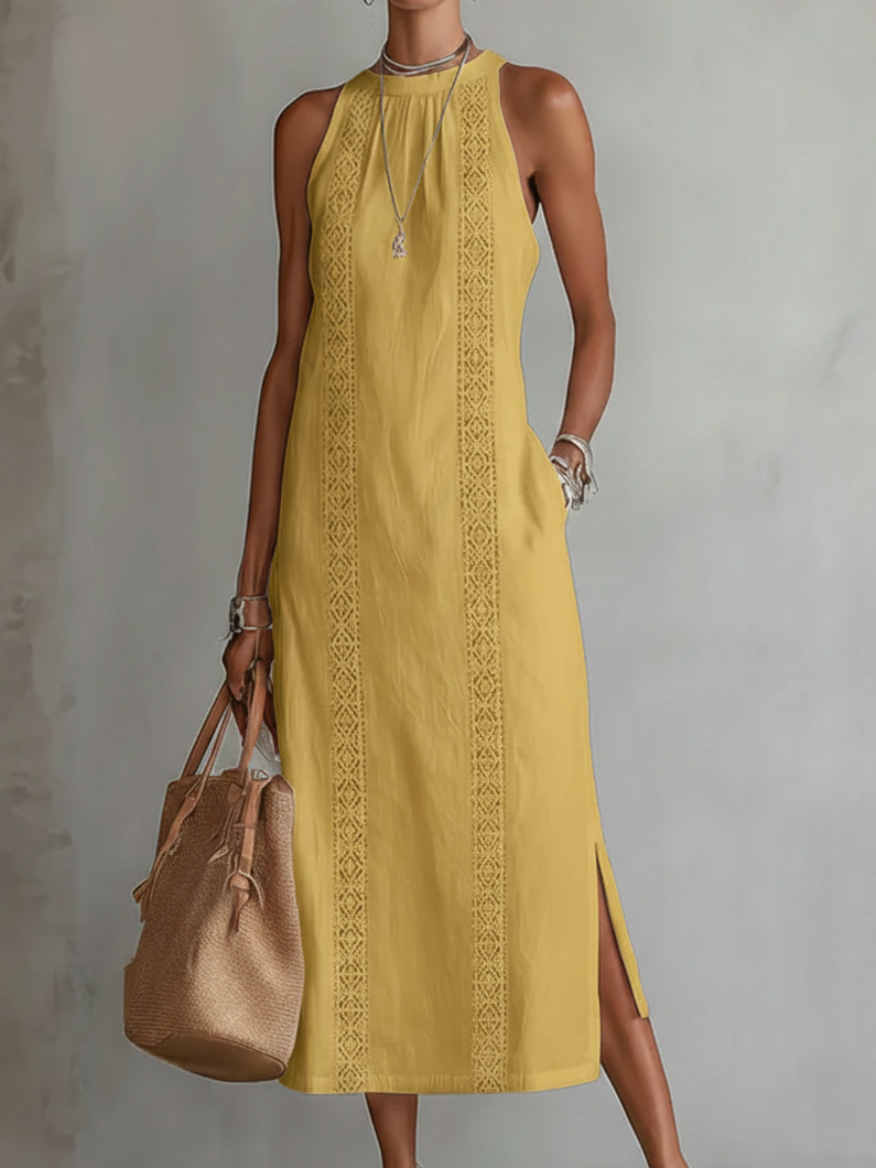 Blanca - Vestido de lino con cuello mao
