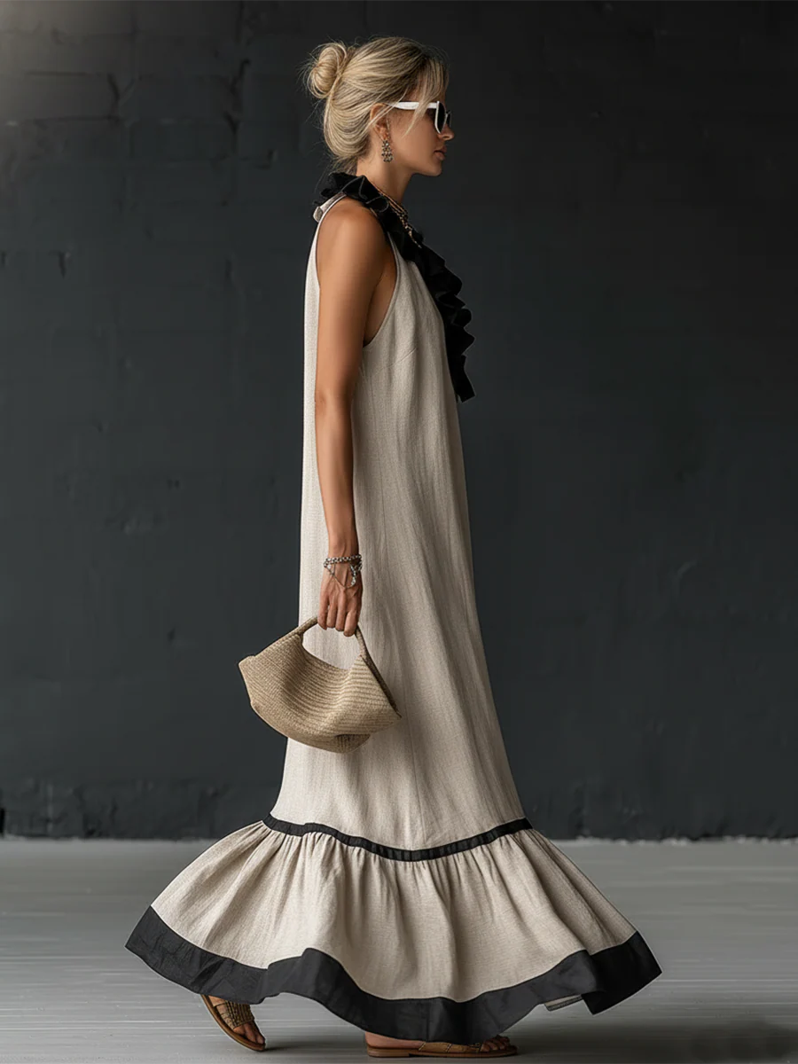 Vestido largo, elegante  con volantes