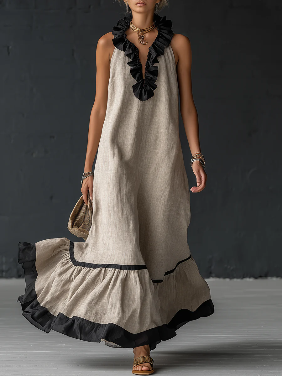 Vestido largo, elegante  con volantes