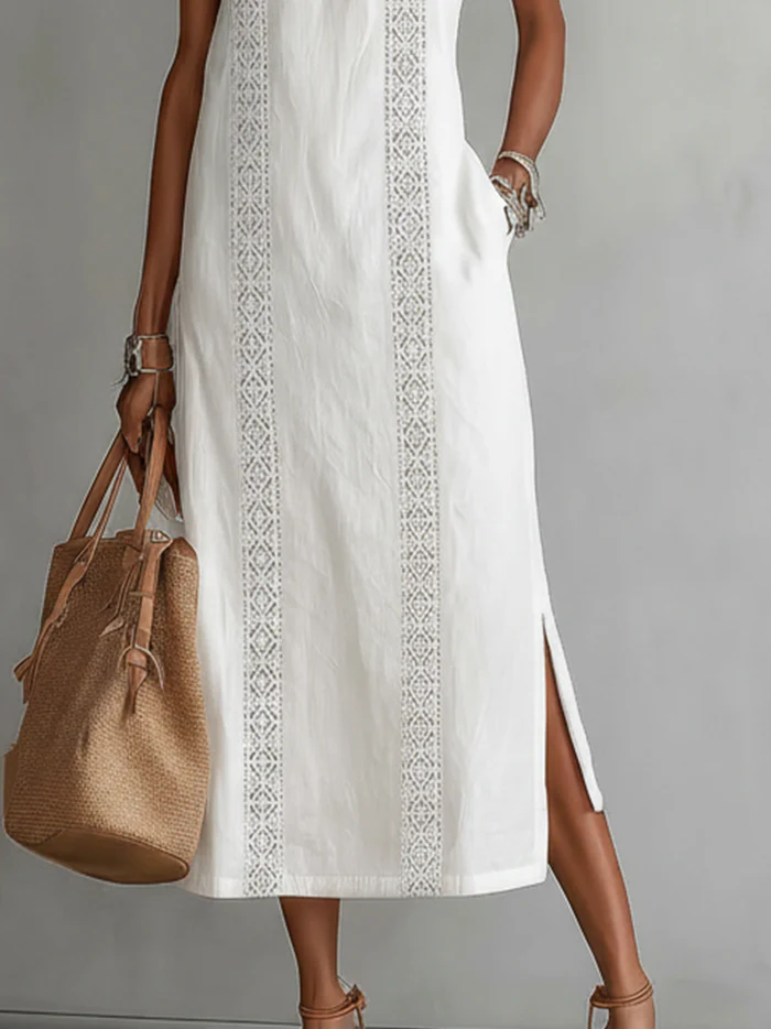 Blanca - Vestido de lino con cuello mao