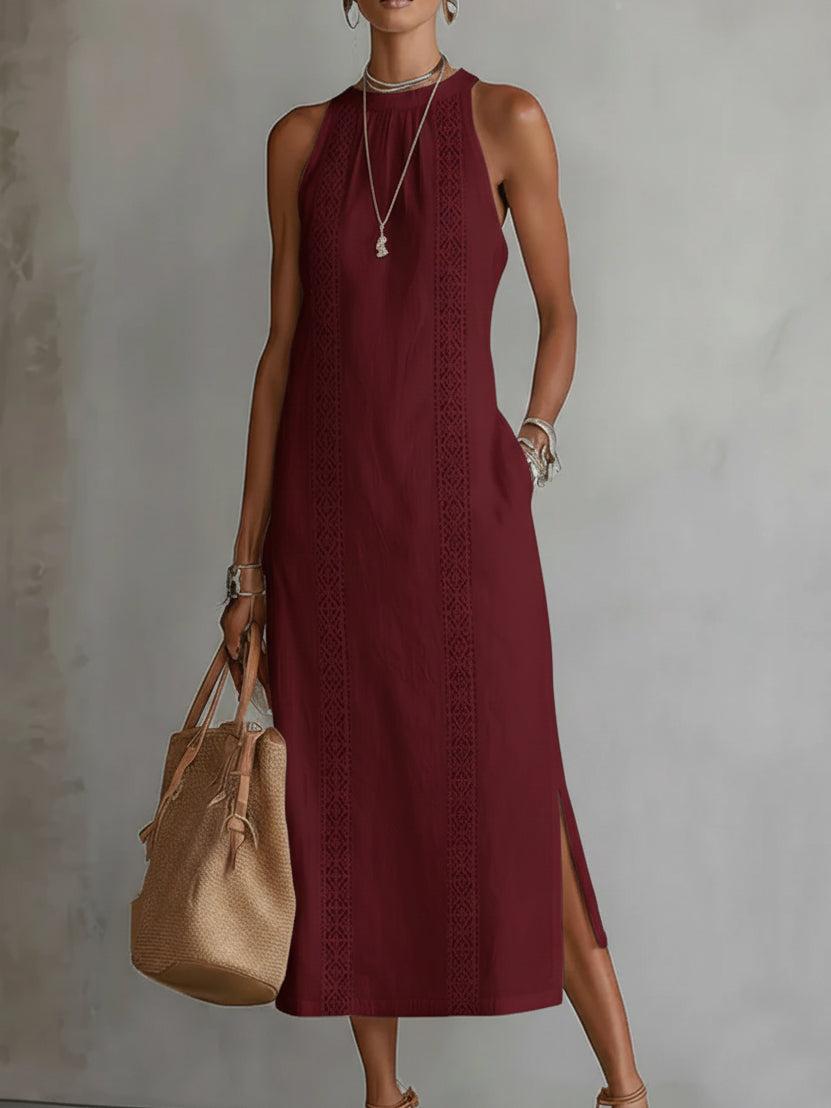 Blanca - Vestido de lino con cuello mao