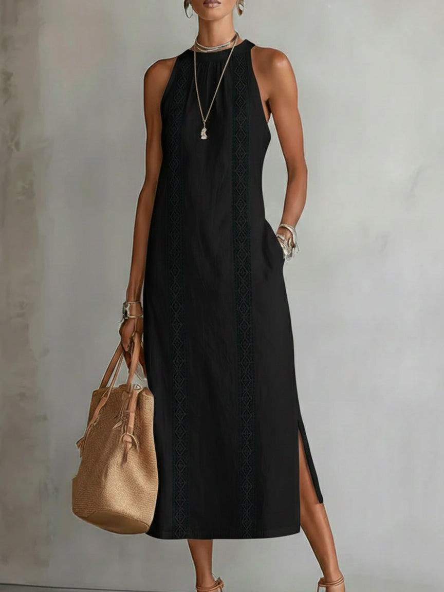 Blanca - Vestido de lino con cuello mao