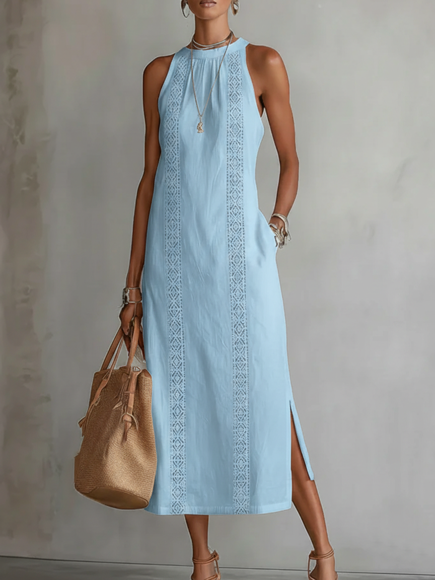 Blanca - Vestido de lino con cuello mao