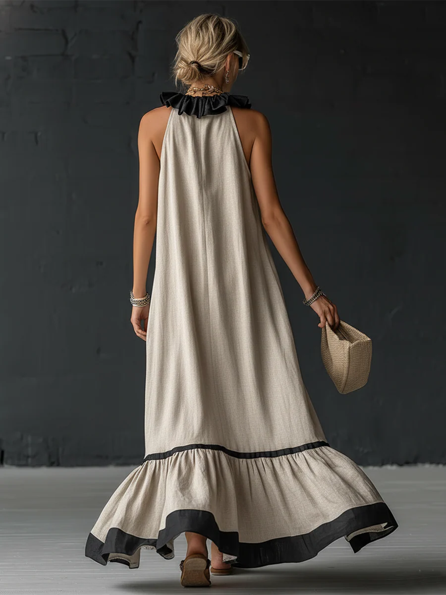 Vestido largo, elegante  con volantes